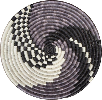 Handwoven African Basket Handmade sisal Fruit Bowl Wall Hanging decorative Baskets for Home Living Room Kitchen Centerpiece Zen Designs Arts and Crafts (Dark Grey Black Natural, 12in diameter)