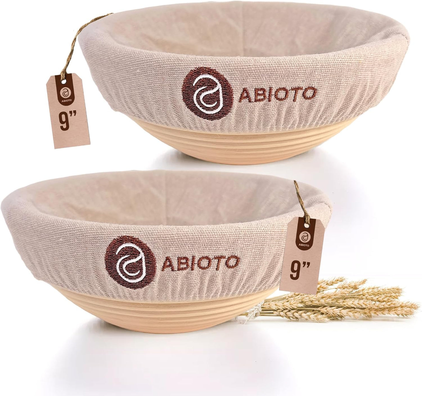 Bread Proofing Baskets for Sourdough Bread Baking - Set of 2 9" Round Banneton Baskets with Liners, Made of Finest Indonesian Rattan - Bake Perfect Artisan Bread Loaves at Home Like a Pro