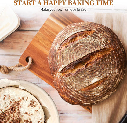 Banneton Bread Proofing Basket Banneton Basket Set Sourdough Proofing Basket Round Proofing Bowls Handmade Rattan Baskets and Liners (Round 9 inch Baking Set)