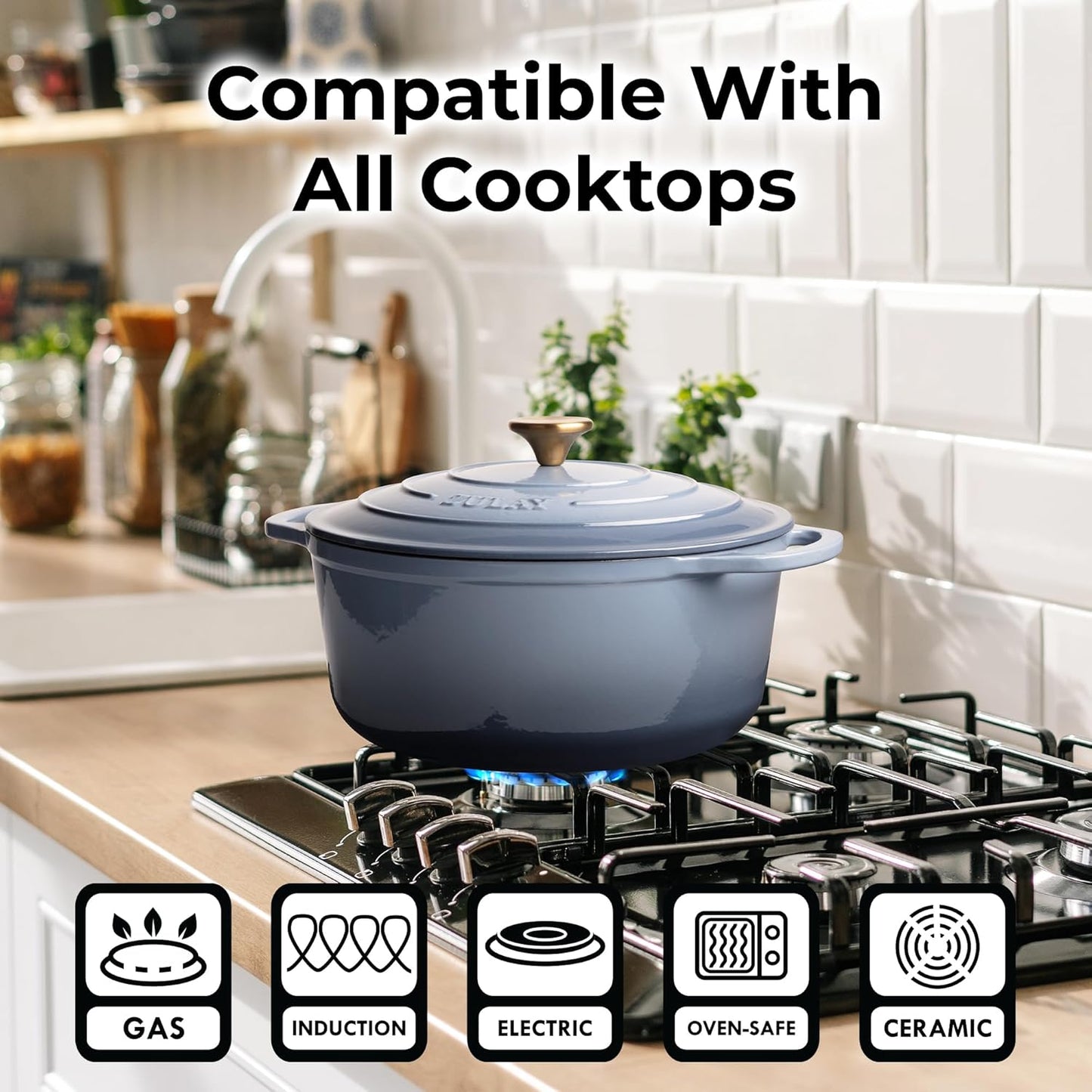 Zulay Kitchen 6 Quart Enameled Cast Iron Dutch Oven Pot with Lid – Premium Durability & Oven Safe up to 500°F – Heavy Duty Cookware Perfect for Bread Baking, Stews, Braising & Roasting - Aquamarine