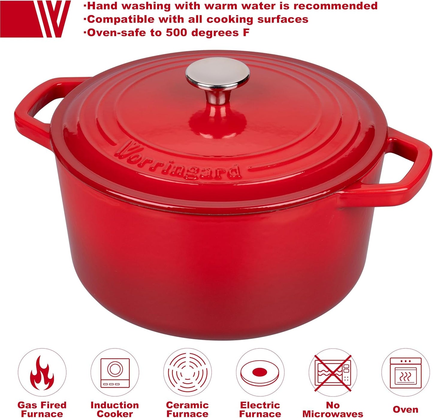 Enameled Cast Iron Dutch Oven Pot with Lid, for Bread Baking, Round Bread Oven- include Sourdough Bread Baking Supplies Set, 6QT, Red