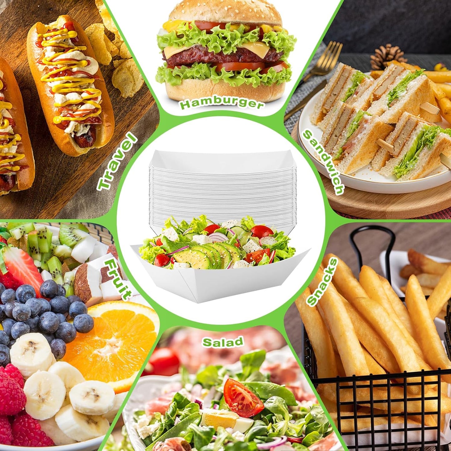 125 Pack Paper Food Trays, 1 LB White Food Boats, Disposable Kraft Paper Nacho Trays, Heavy Duty Serving Tray Boat, Disposable Serving Boats for Nachos Fries Tacos, Grease Resistant