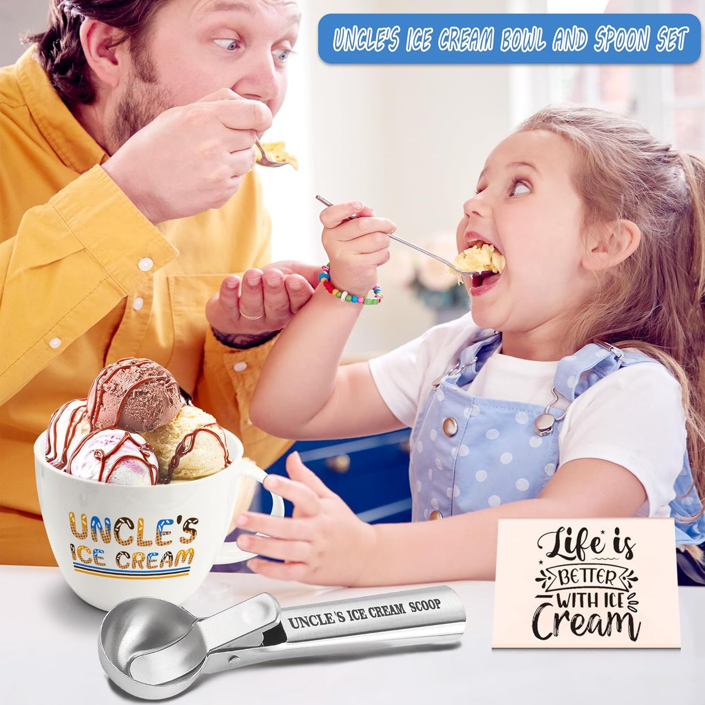 Uncle Gifts, Christmas Uncle Gifts from Niece/Nephew, Uncle's Ice Cream Bowl Scoop Shovel Spoon Set, Uncle’s Ice Cream Gift Xmas Birthday Father's Day Present for Him