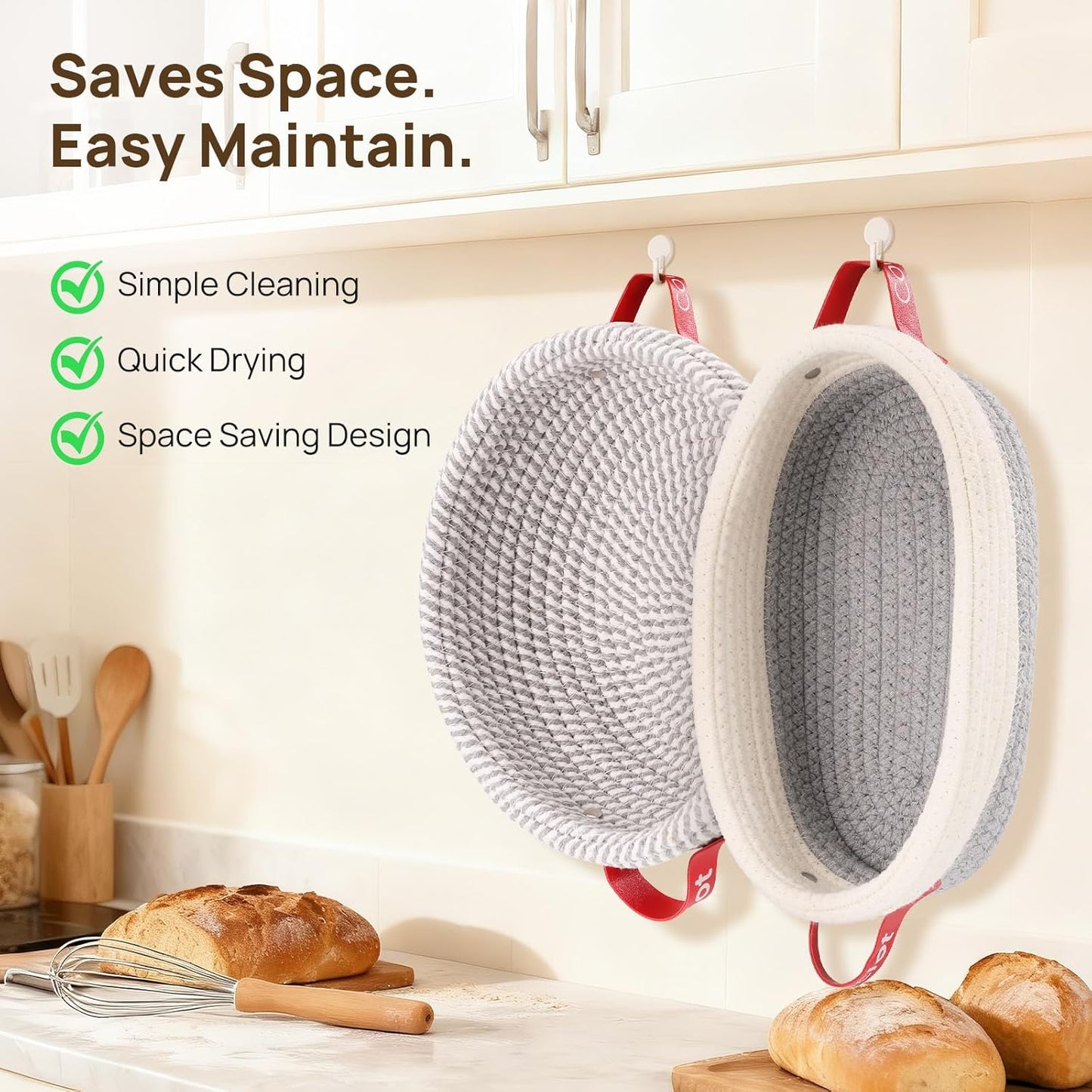 Sourdough Starter Kit 5 Banneton Round & Oval, Consciot Cotton Rope Bread Proofing Basket Set, Sourdough Bread Baking Supplies, Bread Baskets With Liners & Covers, Gift for Bakers Women Kids Family