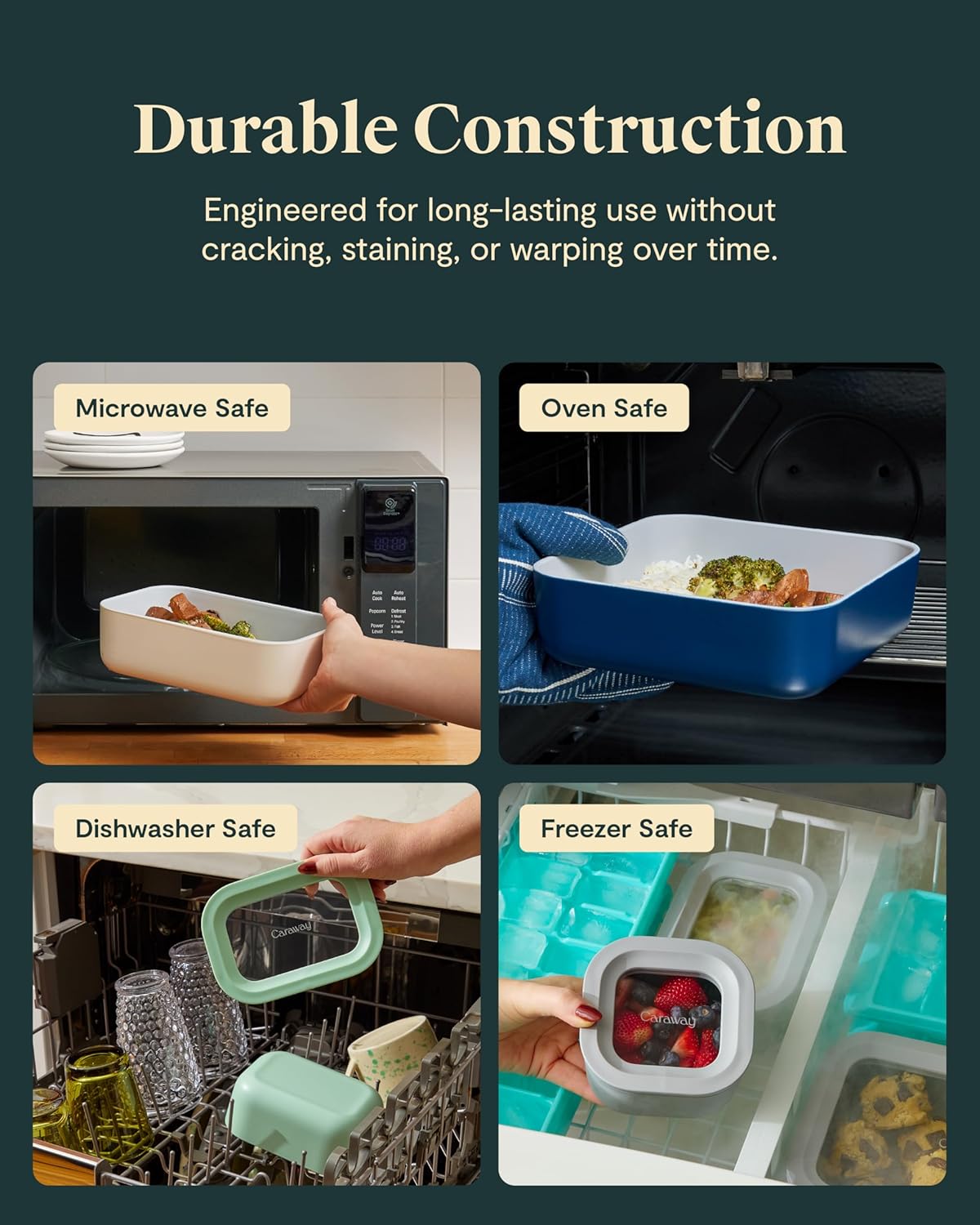 Caraway Glass Food Storage - 4.4 Cup Glass Container - Ceramic Coated Food Container - Non Toxic, Non Stick Lunch Box Container with Lids. Dishwasher, Oven, & Microwave Safe - Sage