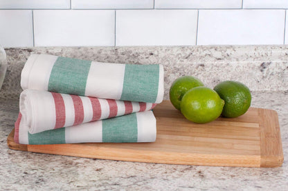 Urban Villa Dinner Napkins Horizontal Stripes Cloth Napkins Set of 12 Ruby/Green Color Dinner Napkins 20x20 Inches 100% Cotton Over sized Cloth Napkins with Mitered Corners Dinner Napkins