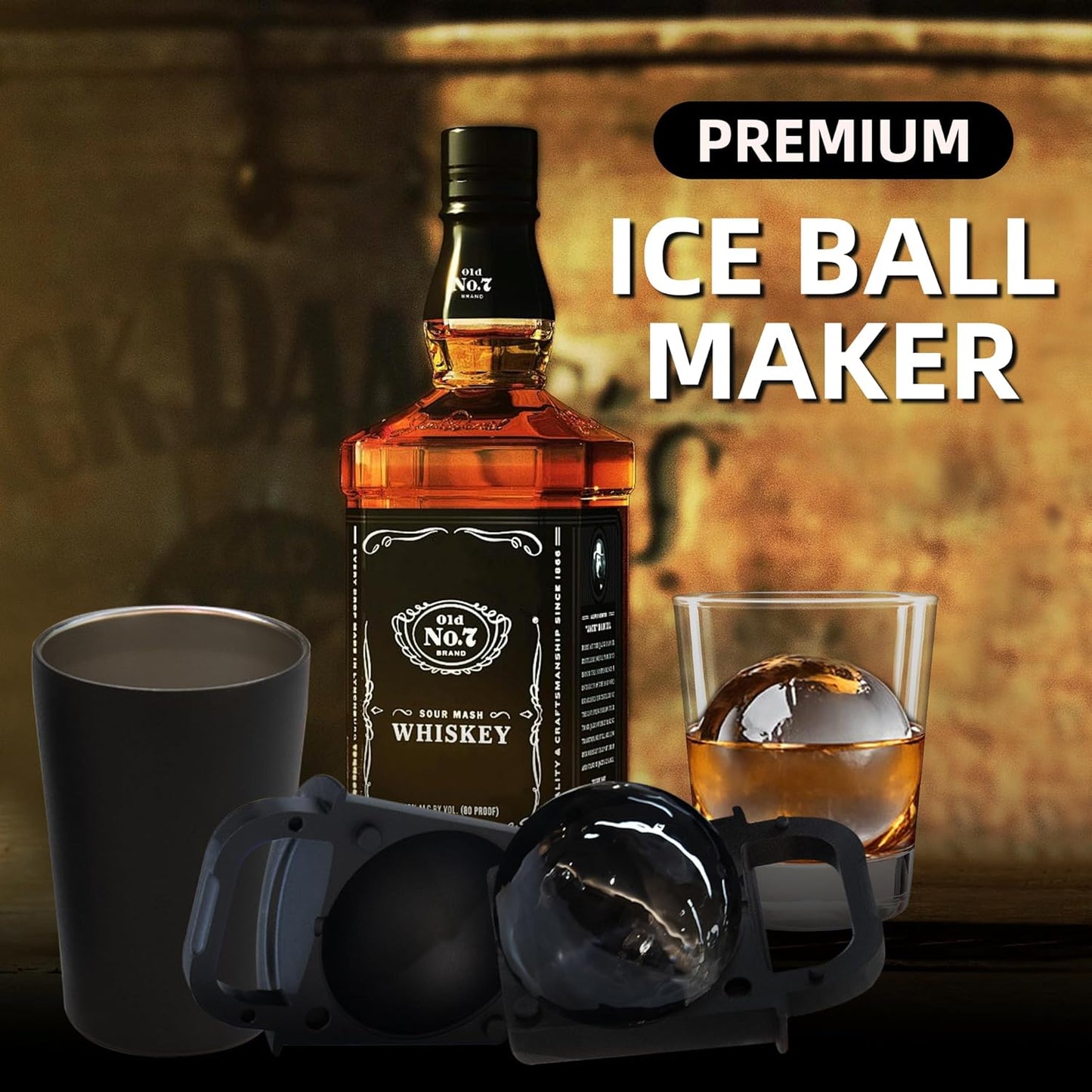 Clear Ice Cube Maker Tray – 2.5 Inch Large Round Ice Ball Mold, Stainless Steel & Silicone, Slow Melting Transparent Ice for Whiskey, Cocktails, and Home Bar Use (Black-2 Pack)