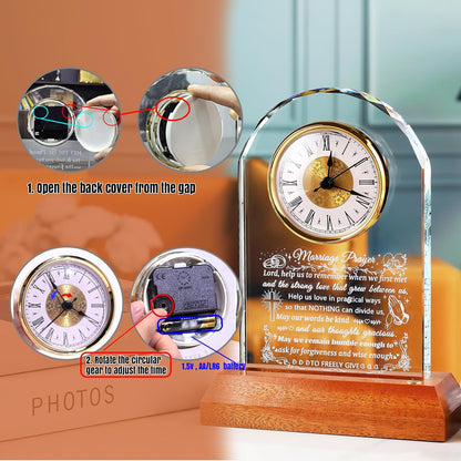 Ornalrist Wedding Gifts for Couples 2025 - Glass Clock with Wooden Light Base Happy Anniversary Marriage Prayer Wedding Gifts for Bride and Groom Engagement Newlywed Mr Mrs Gifts