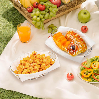 Tioncy 6 Pcs Chrome Oval Metal Wire Baskets 9.5 x 6.2 x 2.2 Inch Bread Serving Decorative Sandwich Container Christmas Party Fast Food Basket for Fruit Burger Kitchen Restaurant(Silver)