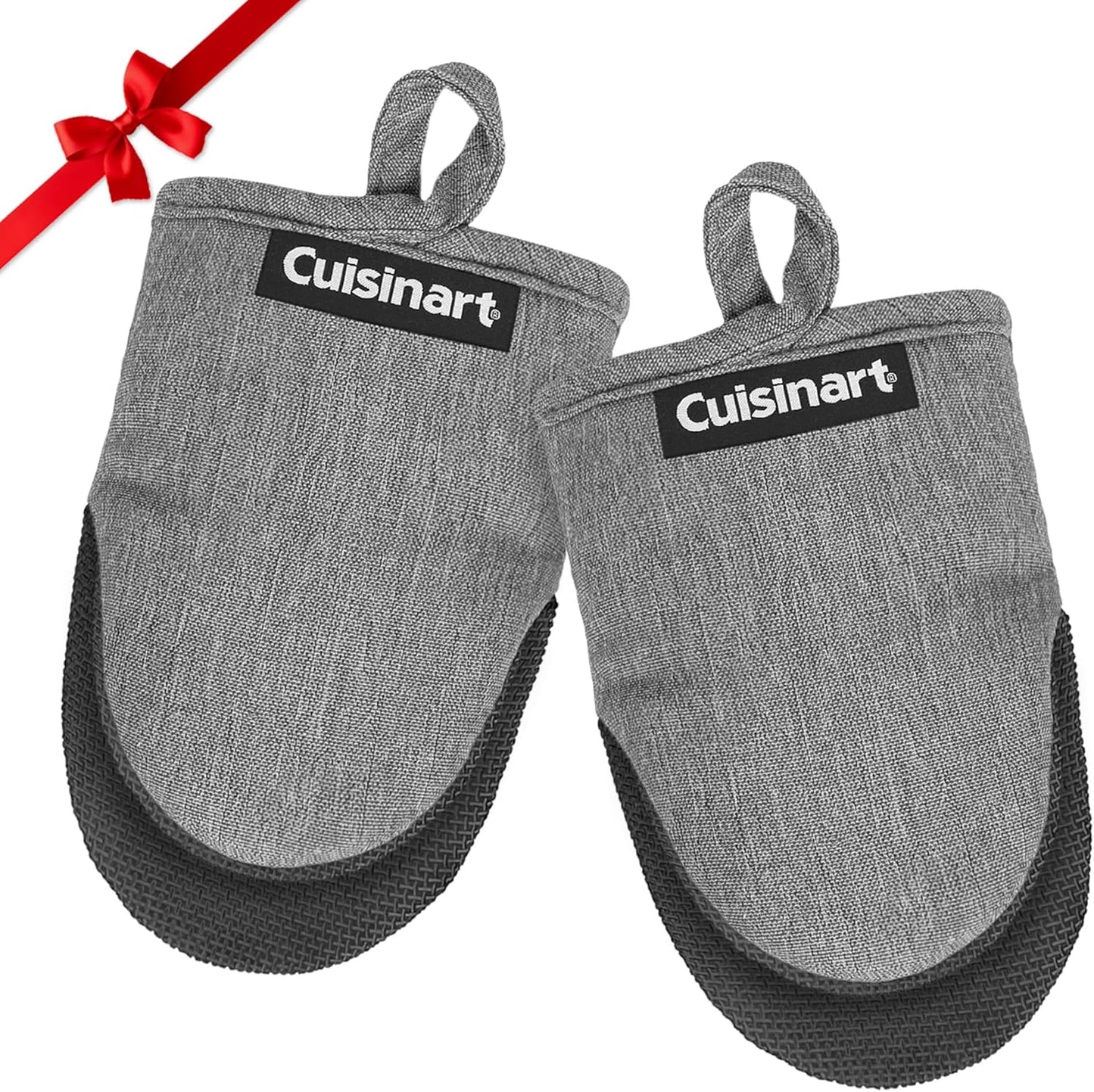 Cuisinart Mini Oven Mitts – 5.5” x 7” Heat-Resistant Kitchen Mitts for Oven with Non-Slip Neoprene Palm, Cotton Filling, and Fabric Loop – Durable Oven Mitt Set for Cooking & Baking (Black)
