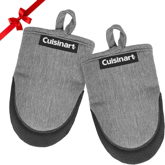 Cuisinart Mini Oven Mitts – 5.5” x 7” Heat-Resistant Kitchen Mitts for Oven with Non-Slip Neoprene Palm, Cotton Filling, and Fabric Loop – Durable Oven Mitt Set for Cooking & Baking (Black)