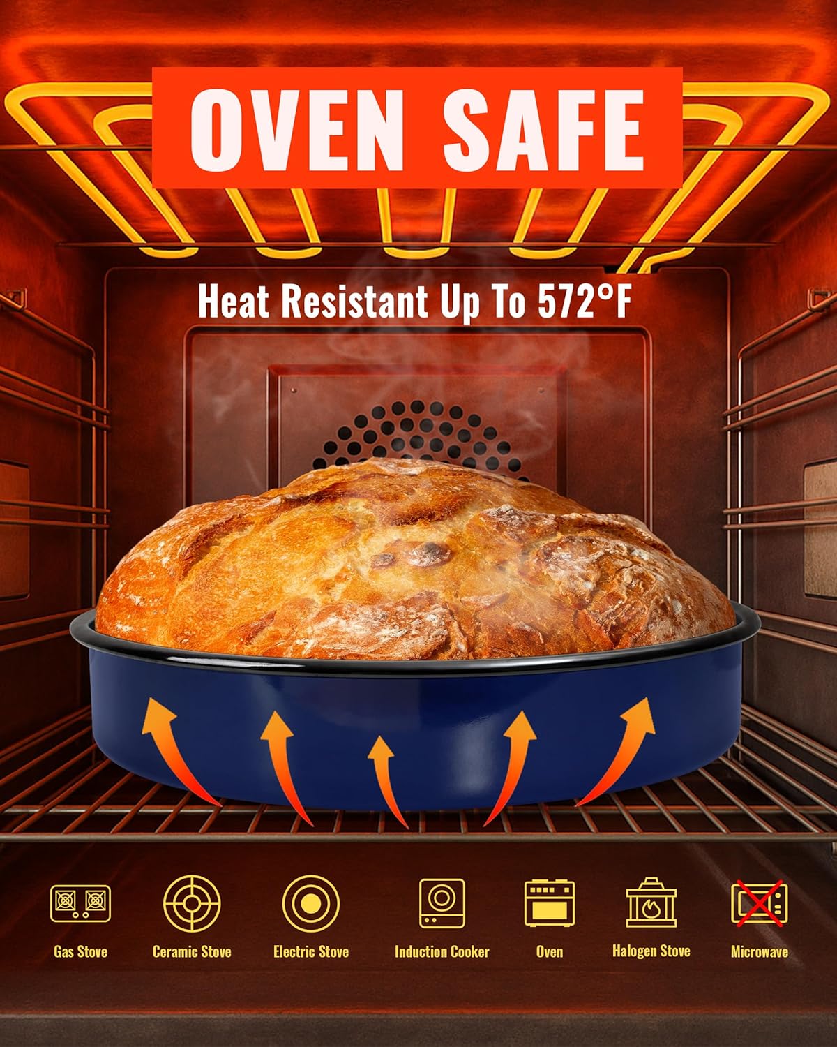 Enamel Round Baking Pan Roasting Dish 10 Inch Non-Stick Cookware for Cake Bread Pie Pizza Roast, Non-Toxic Carbon Steel Oven Dishwasher Safe Christmas Party Gift, Navy Blue Bakeware