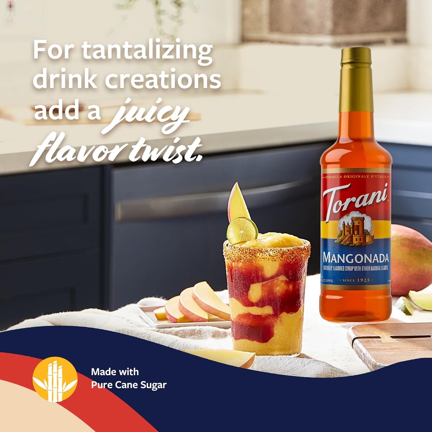 Torani Mangonada Syrup, Flavoring for Iced Tea, Lemonade, Sodas, and Cocktails, Pump Included, 25.4 Fl Oz