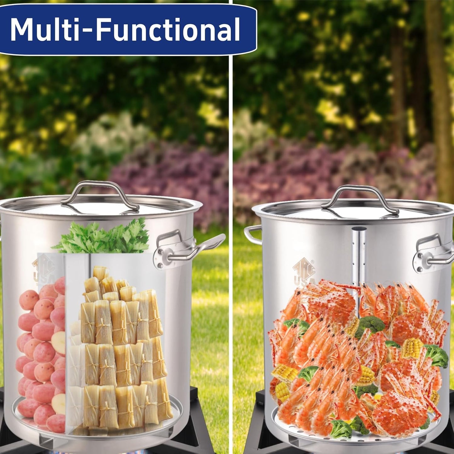 ARC 52quart Large Stainless Steel Stockpot with 36 inch Mixing Paddle for Seafood Boiler Crawfish Pot with Basket and Steam Rack, Stir Paddle for Large Batch Cooking Crab Lobster Shrimp, and Tamales