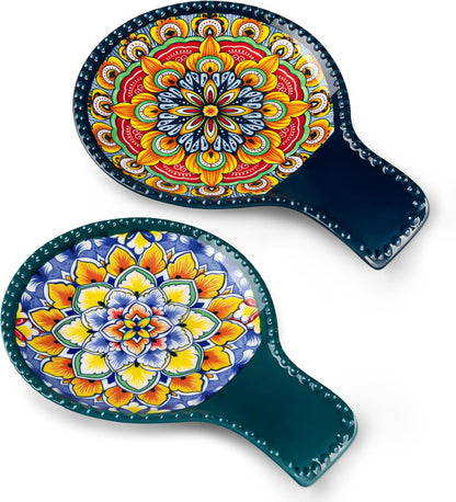 vancasso Ceramic Spoon Rest Sets of 2 for Stove Top, 7.7 Inch Cooking Spoon Holder for Kitchen Counter Decor, Spoon Holder for Coffee Spoon Rest, Spoon Cradle, Spatula, Spoons or Tongs, Dark