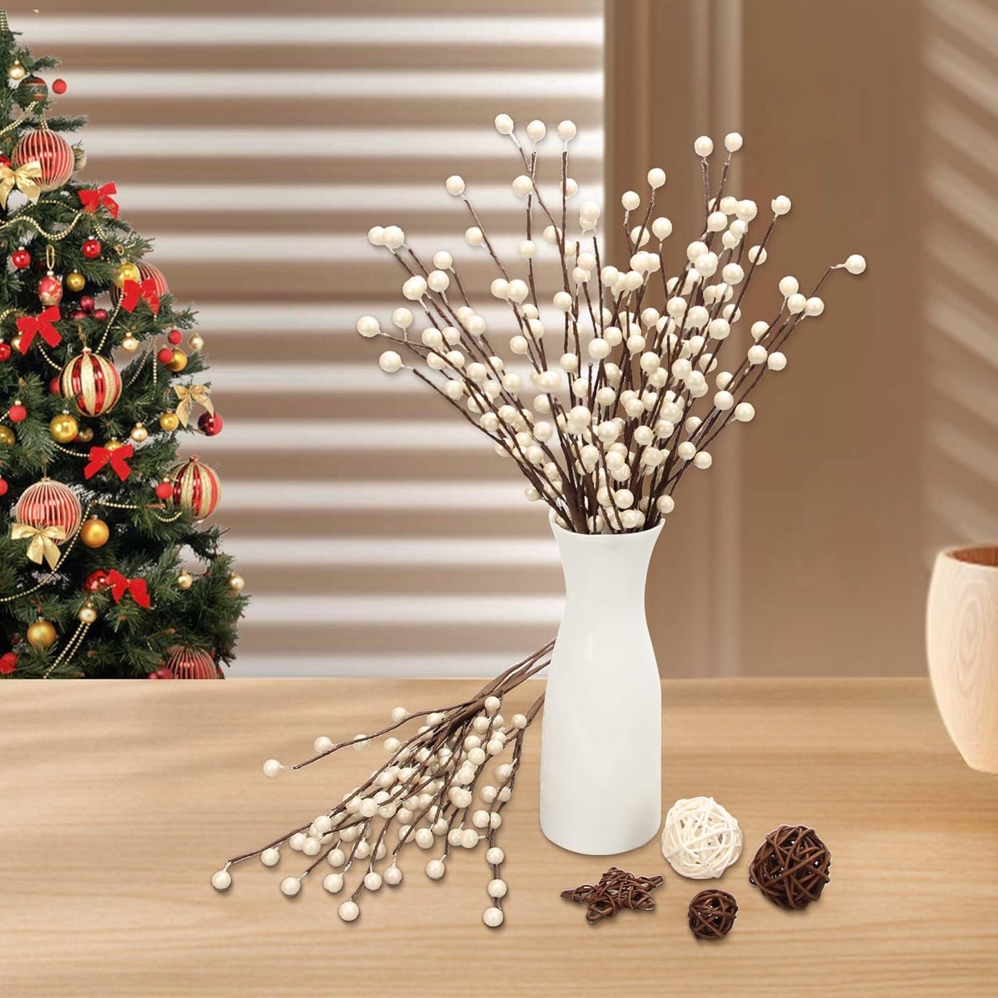NBGV Winter Decorations 12Pcs Artificial Berry Stems White Berry Picks for Christmas Holiday Flower Arrangements Home Centerpieces DIY Ornaments