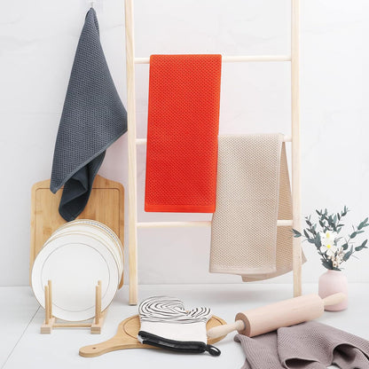 Homaxy 100% Cotton Waffle Weave Kitchen Dish Towels, Ultra Soft Absorbent Quick Drying Cleaning Towel, 13 x 28 Inches, 8-Pack, Beige