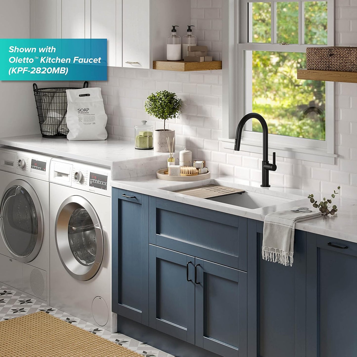 KRAUS Kitchen Sink Bellucci 32” Undermount Workstation Granite, Metallic White, Accessories, KGUW1-33WH