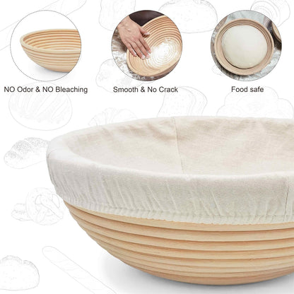 Banneton Bread Proofing Basket set of 3, 9.8 Inch Round Sourdough Proofing Baskets with Liner,Dough Proofing Bowls,Made of Natural rattan,for Sourdough Bread Baking Supplies