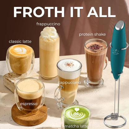 Zulay Kitchen Patented Tornado Triple Whisk Milk Frother with 4 Duracell Batteries – Handheld Foam Maker for Coffee, Lattes, Matcha & Hot Chocolate – Rich, Creamy Froth in Seconds