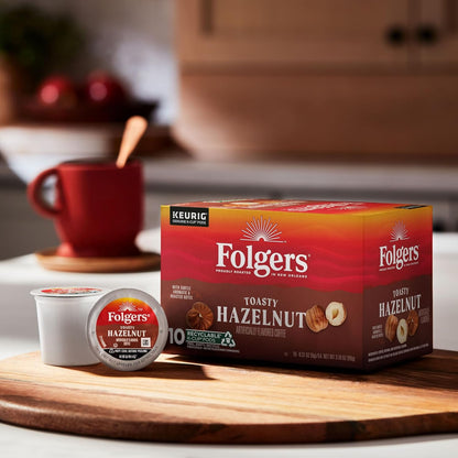 Folgers Toasty Hazelnut Artificially Flavored Coffee, Keurig K-Cup Pods, 10 Count Box