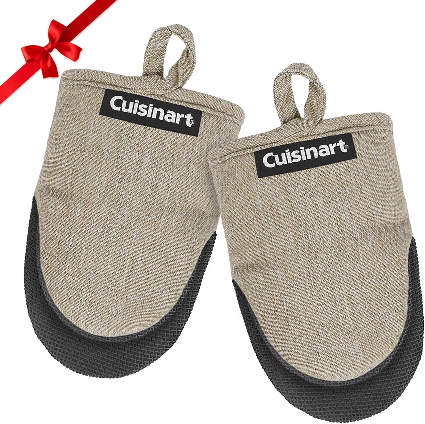 Cuisinart Mini Oven Mitts – 5.5” x 7” Heat-Resistant Kitchen Mitts for Oven with Non-Slip Neoprene Palm, Cotton Filling, and Fabric Loop – Durable Oven Mitt Set for Cooking & Baking (Taupe)