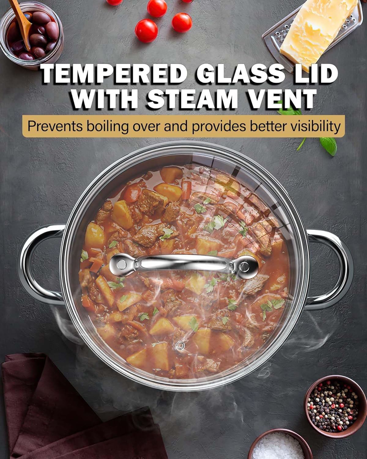 Cook N Home Stockpot with Lid, Basics Stainless Steel Soup Pot, 12-Quart