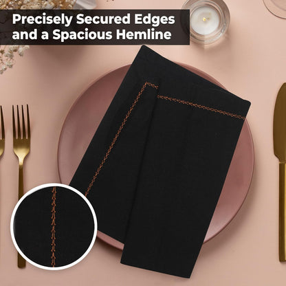 Urban Villa Cloth Napkins Set of 12 20"x20" 100% Cotton Hemstitch Napkins Cloth Washable Durable Reusable Absorbent Table Dinner Napkins Cloth for Hotel Lunch Restaurant Weddings Parties –Black Orange