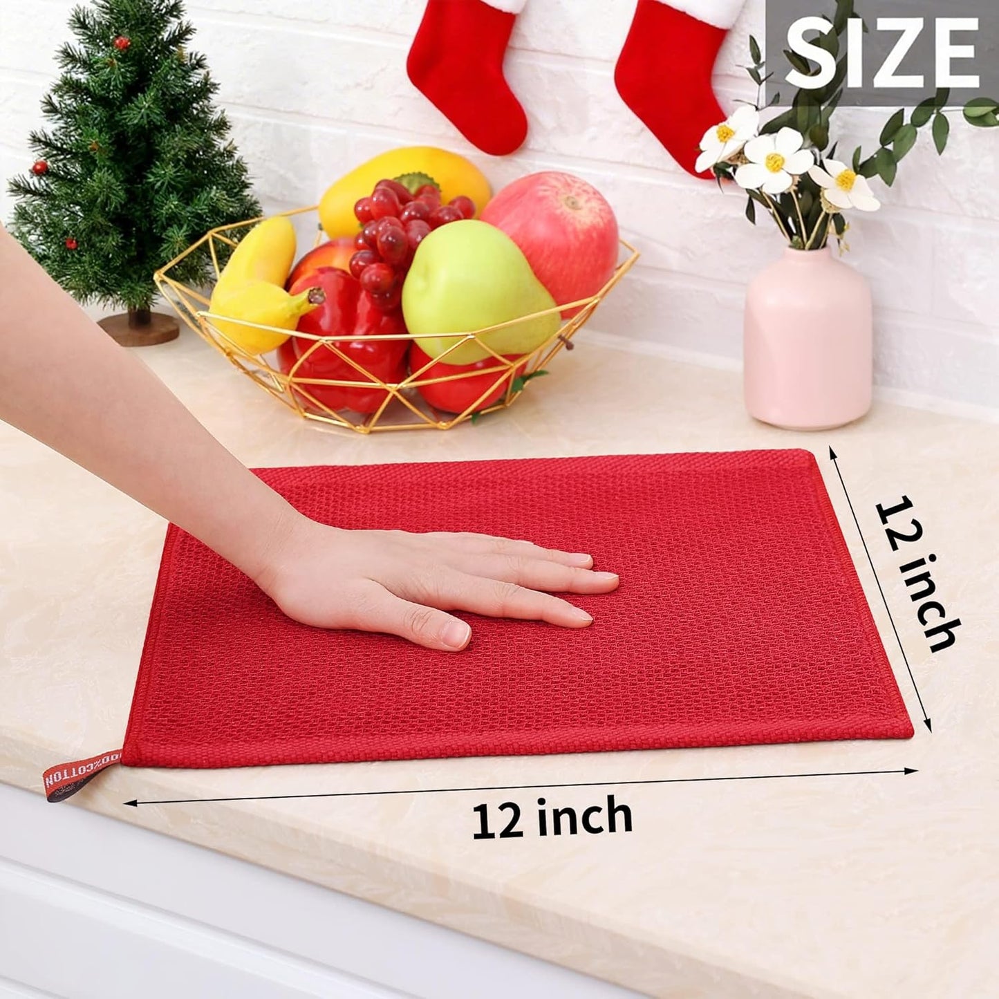 Homaxy 100% Cotton Waffle Weave Kitchen Dish Cloths, Ultra Soft Absorbent Quick Drying Dish Towels, 12 x 12 Inches, 12-Pack, Red