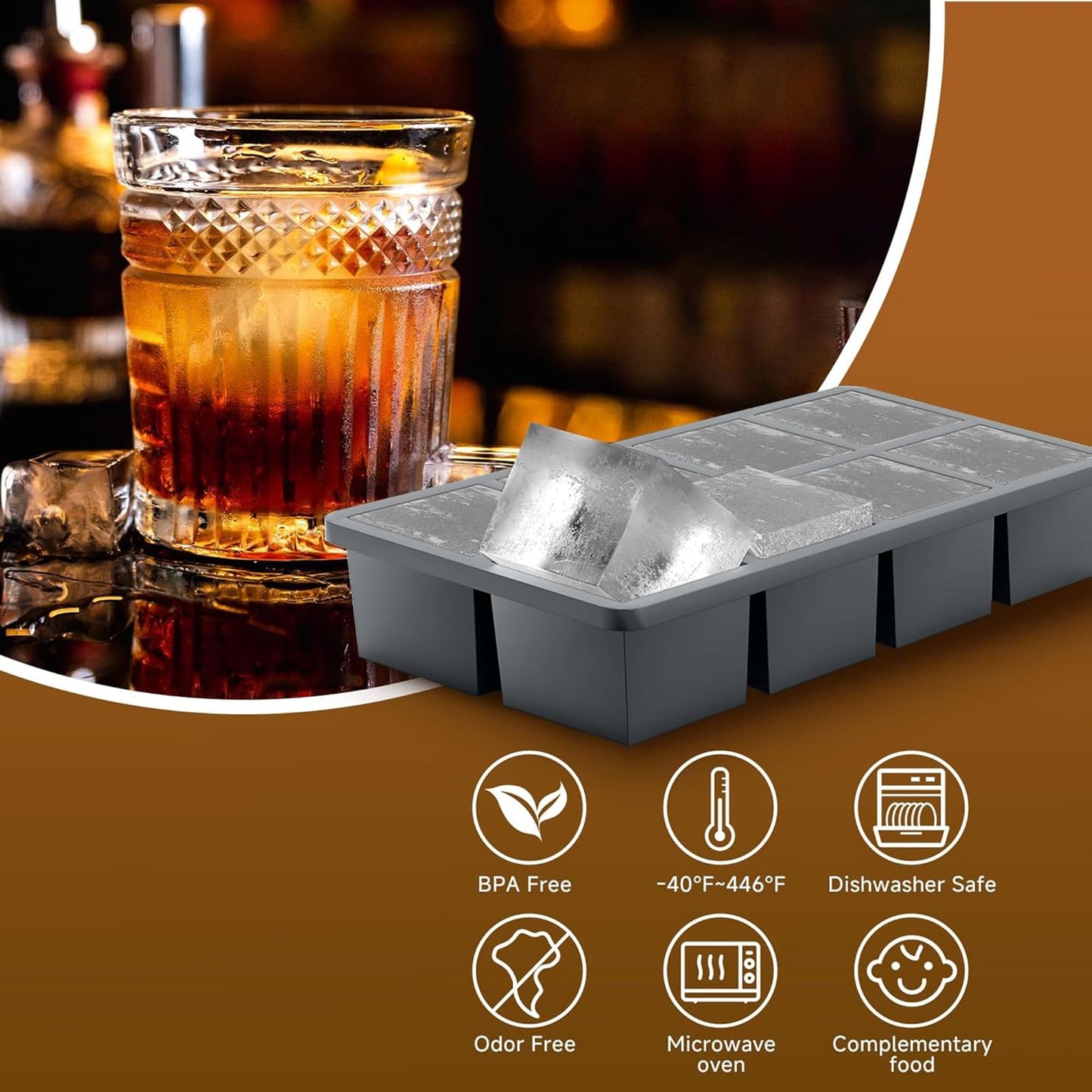 Samuelworld Premium Ice Tray Combo (16 Ice Cube/6 Ice Ball), New Upgraded Large Ice Sphere Maker Ice Cube Trays, Spill-Free Integrated Funnels, Whiskey Bourbon Cocktails Ice mold, Grey(With Ice Bags)