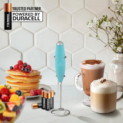 Zulay Kitchen Powerful Milk Frother Wand With 4 AA Duracell Batteries - Ultra Fast Handheld Drink Mixer - Electric Whisk Foam Maker for Coffee, Lattes, Cappuccino, Matcha & Creamer
