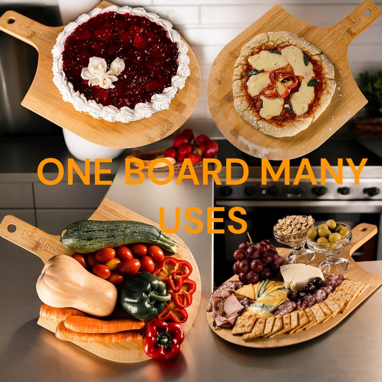 PREMIUM Wood Pizza Peel 12 inch, Easy Glide, Non Stick Surface,GOURMET Wood Pizza Peel, Homemade Pizza. Bambo pizza peel