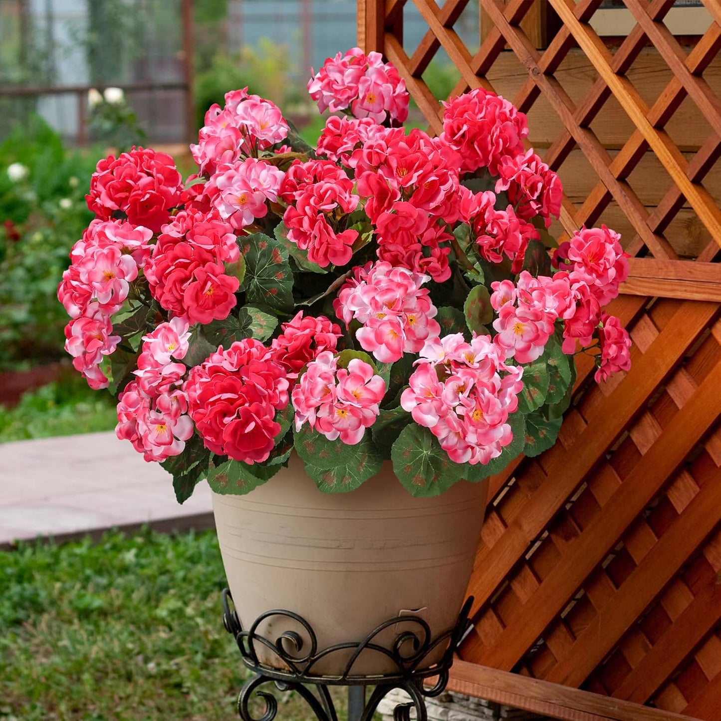 Artificial Geranium Fake Flowers for Outdoors Decoration, 6 Bundles Silk Geraniums Flower UV Resistant Look Real Faux Plants for Front Door Garden Porch Planter Patio Balcony Yard Indoor Home, Mix