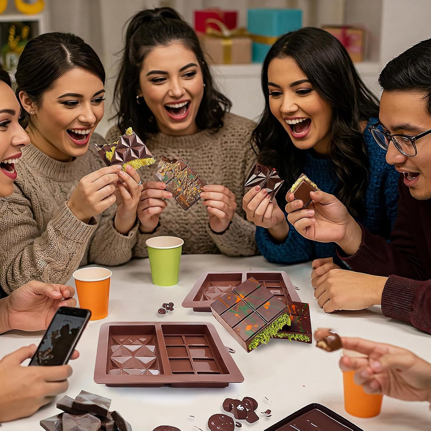 1 Pack Deep Chocolate Bar Molds, Silicone Dubai Chocolate Bar Mold, Candy Bar Mold for Stuffed Bar with Scraper