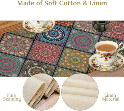 Boho Bohemian Table Runner Vintage Floral Flower Farmhouse Table Runners for Kitchen Bedroom Party Holiday 13x120 Inch