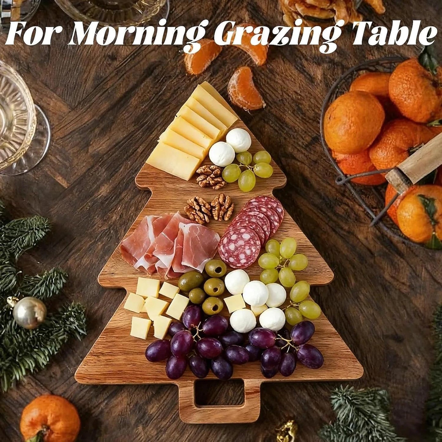 Christmas Tree Cutting Board, Wooden Kitchen Decoration Appetizer Butter Platter Fruit Tray for Charcuterie Holiday