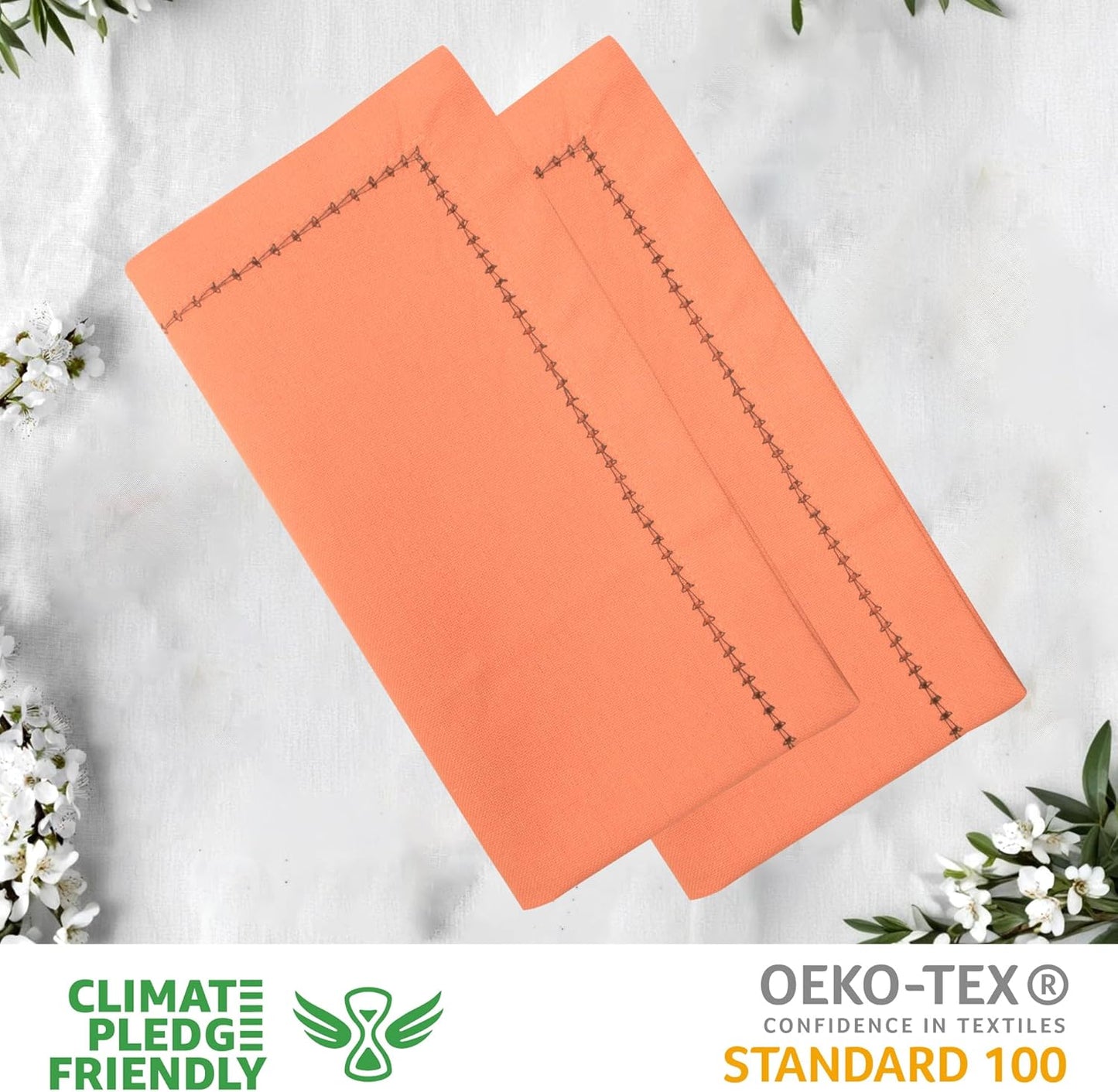 Urban Villa Cloth Napkins Set of 12 20"x20" 100% Cotton Hemstitch Napkins Cloth Washable Durable Reusable Absorbent Table Dinner Napkins Cloth for Hotel Lunch Restaurant Weddings Parties–Orange Black