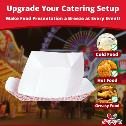 Heavy Duty, Greaseproof .5 Lb Paper Food Trays 200 Pk. Recyclable, Coated Mini Paperboard Baskets. Ideal Tray for Festival, Carnival and Concession Stand Treats Like Fries, Ice Cream and Onion Rings