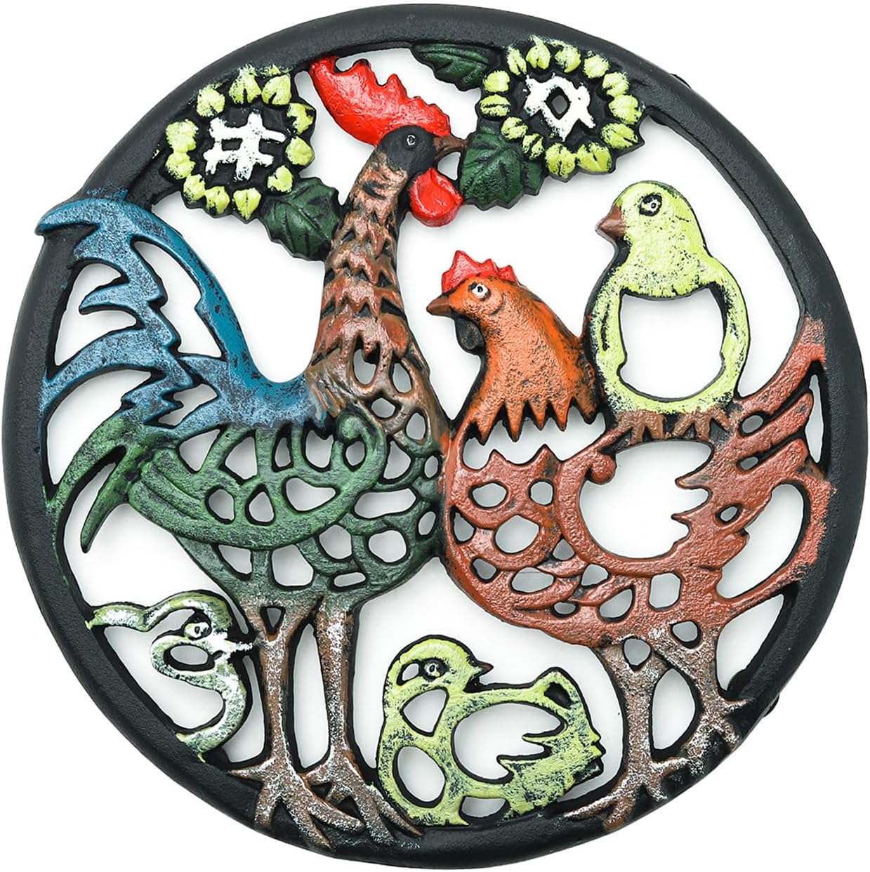 Sungmor Cast Iron Trivet for Wood Stove - Dia-8.1 Inch Rustproof Round Stands for Hot Pots/Dishes/Pans - Decorative Metal Table Trivet for Kitchen Cooking