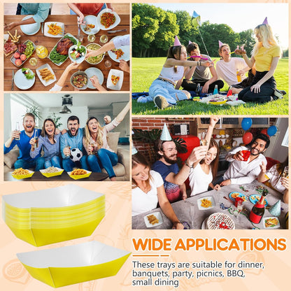 100 Pcs Yellow Paper Food Tray Sturdy Disposable Food Boats Nacho Plates Disposable Serving Snack Trays for Catering, Party Birthday Supplies, and Food Service (Yellow)