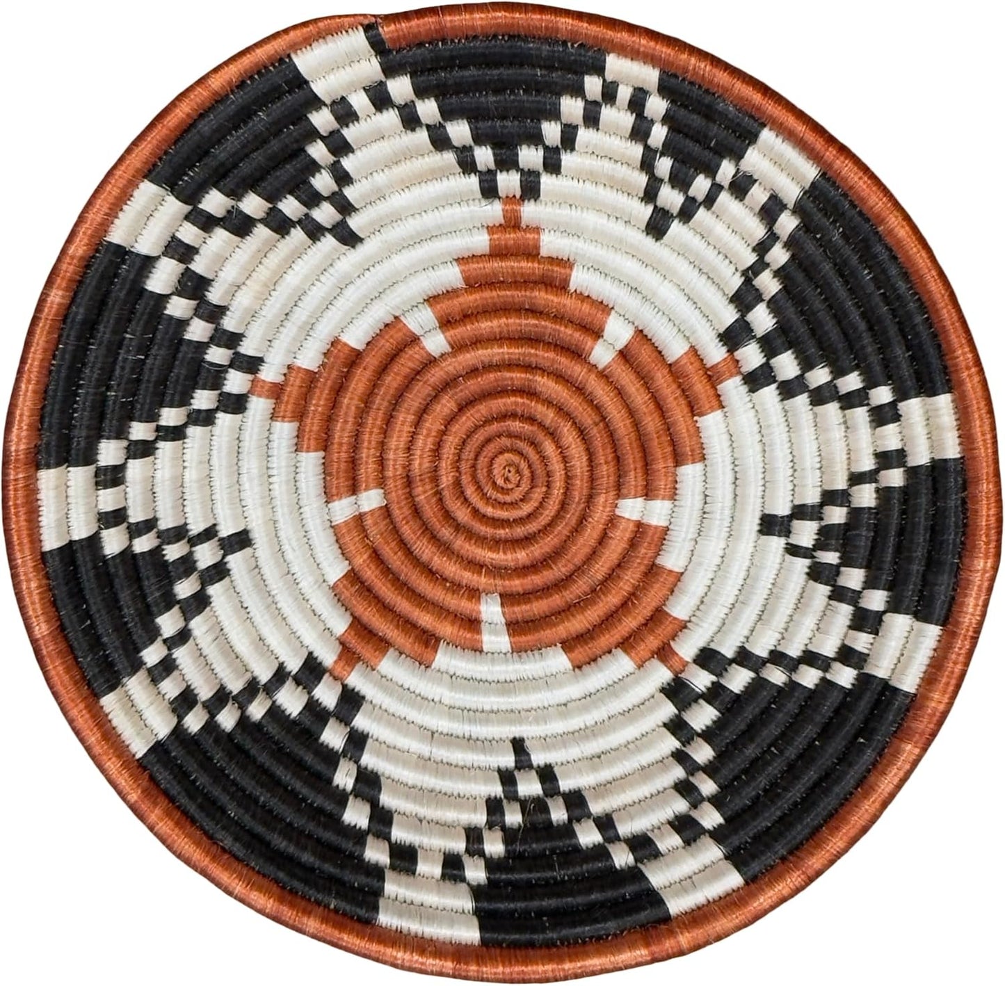 Handwoven African Basket Handmade sisal Fruit Bowl Wall Hanging decorative Baskets for Home Living Room Kitchen Centerpiece Zen Designs Arts and Crafts (Red Black Natural, 8in diameter)