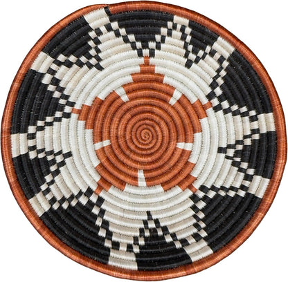 Handwoven African Basket Handmade sisal Fruit Bowl Wall Hanging decorative Baskets for Home Living Room Kitchen Centerpiece Zen Designs Arts and Crafts (Red Black Natural, 8in diameter)