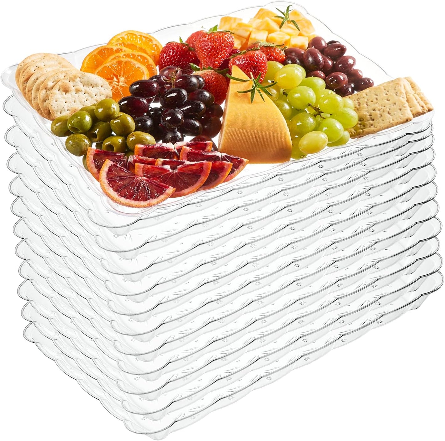 Plasticpro Plastic Serving Trays - Serving Platters Rectangle 9X13 Disposable Party Dish Includes 12