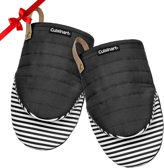 Cuisinart Mini Oven Mitts – 5.5” x 8” Heat-Resistant Kitchen Mitts for Oven with Non-Slip Printed Silicone, Cotton Filling, and Faux Leather Loop – Durable Oven Mitt Set for Cooking & Baking (Horizon)