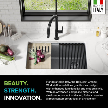 KRAUS Kitchen Sink Bellucci 29” Undermount Workstation Granite, Metallic Gray, Accessories, KGUW2-30MGR