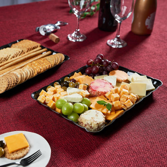 Plasticpro Plastic Serving Trays - Serving Platters Rectangle 9X13 Disposable Party Dish 12 Black Trays