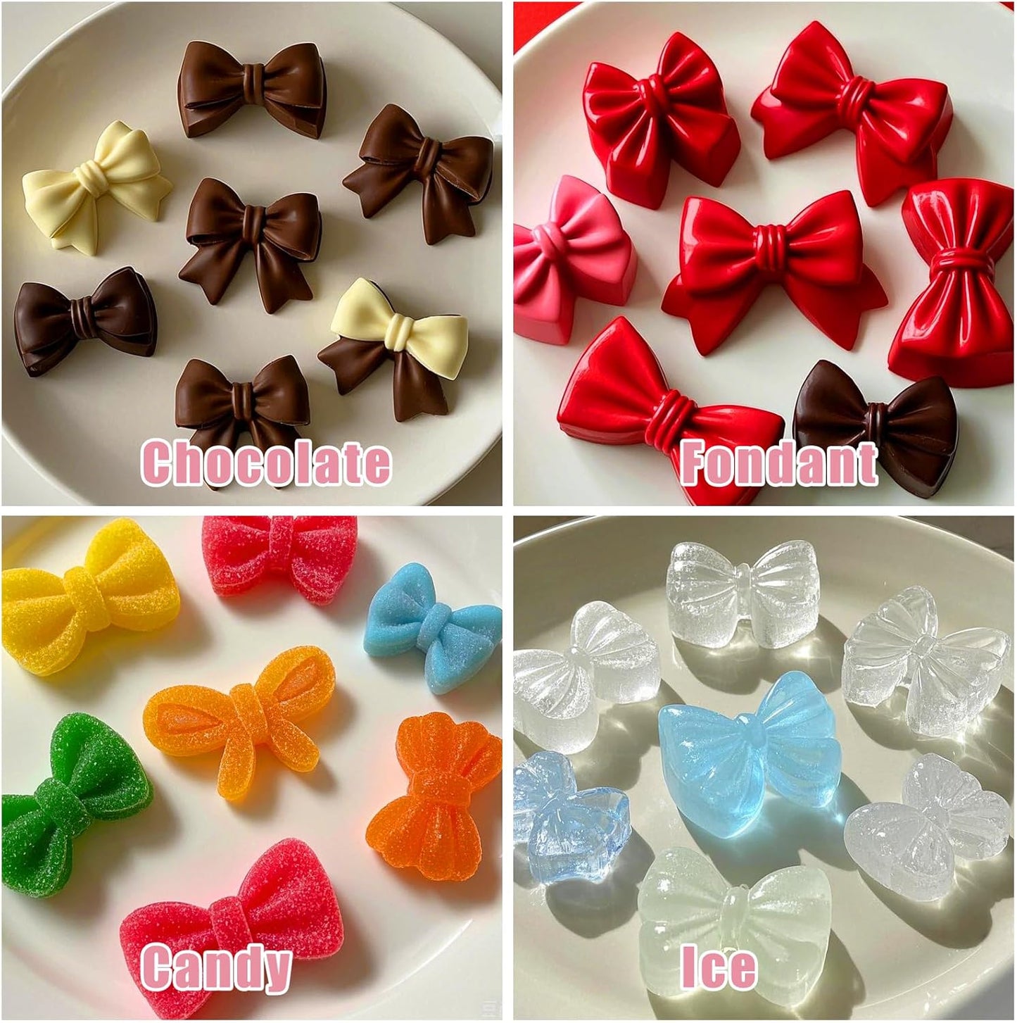 Bow Chocolate Silicone Molds, 2 Pack 72 Cavities Mini Bows Sugar Candy Molds Bowknot Cake Pop Mold DIY Cupcake Toppers Cake Decorating for Birthday Wedding Party
