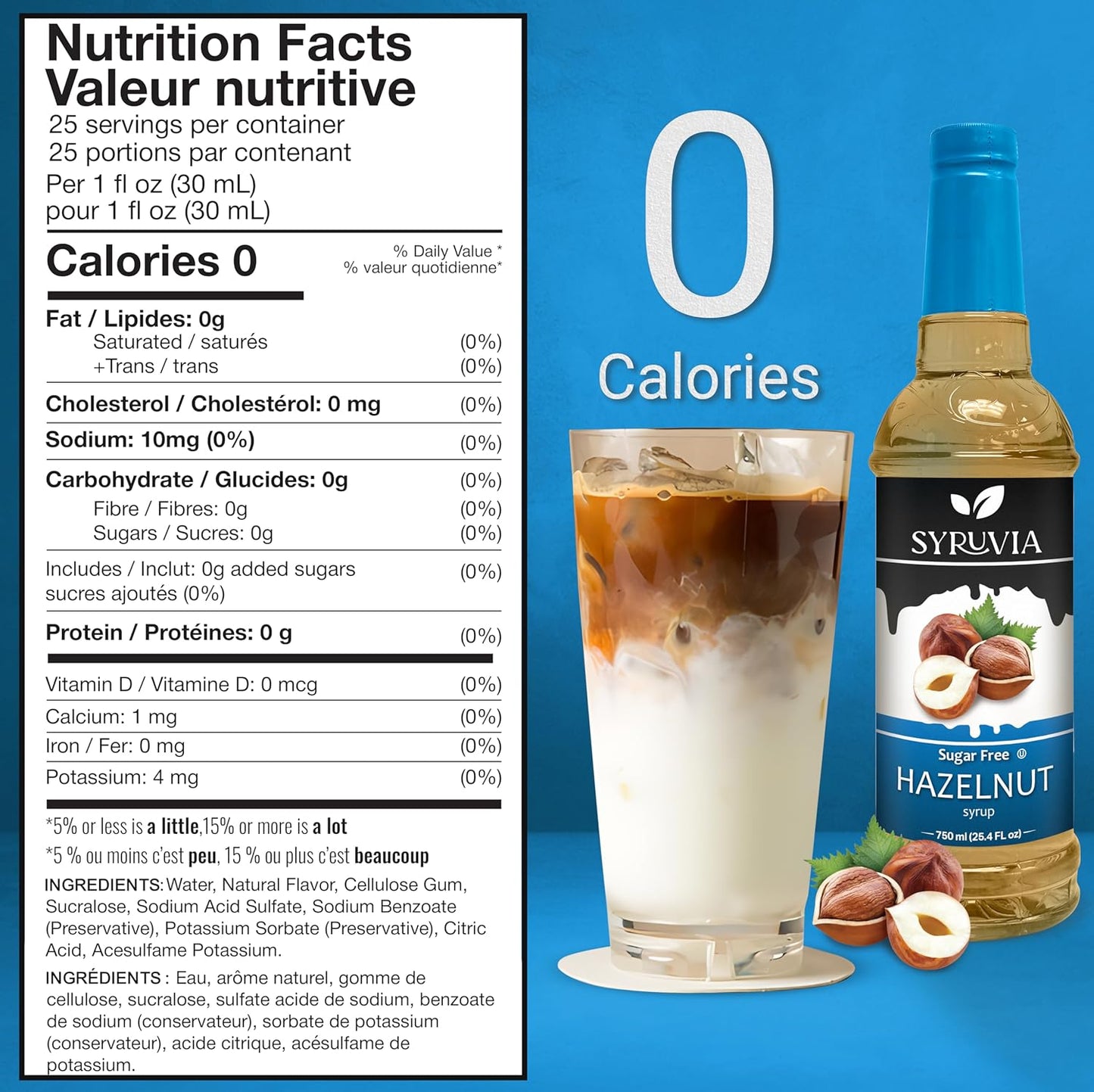 Syruvia Sugar Free Coffee Syrup, Hazelnut Flavored Syrup for Drinks, Lattes, and Desserts – 25.4 fl oz