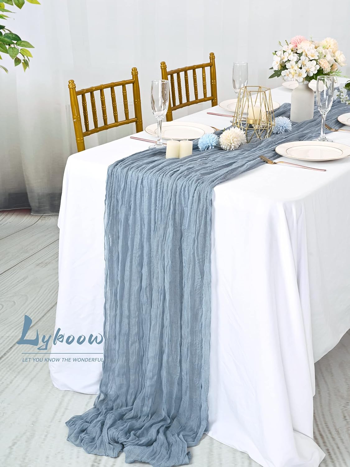 15 Packs Dusty Blue Cheesecloth Table Runner, 13 Ft Grey Blue Rustic Gauze Boho Wedding Table Runner Decoration, Wedding Table Decor Table Cloth for Wedding Party Bridal Shower Table,21.5x157in