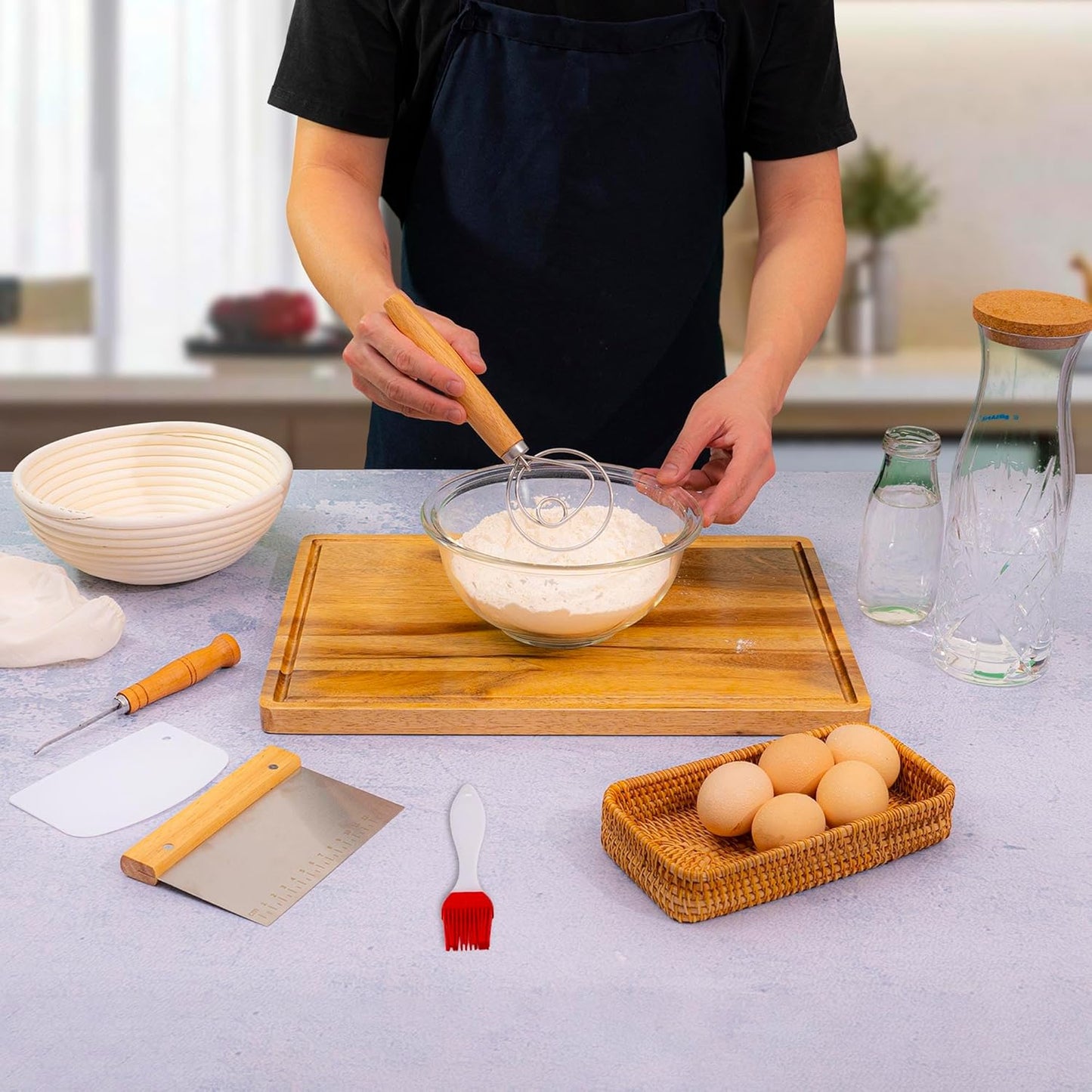 Bread Proofing Baskets Set of 2, Round Shaped Dough Proofing Bowls Linerssourdough starter kit sourdough bread baking supplies Bread (round set 2 9in)